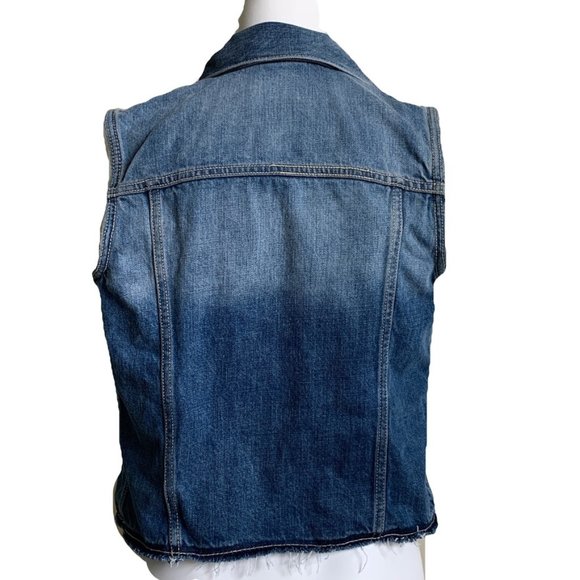 Gap 1969 Distressed Medium Ombre Wash Raw Hem Denim Vest with Flap Pockets XS - Picture 2 of 10